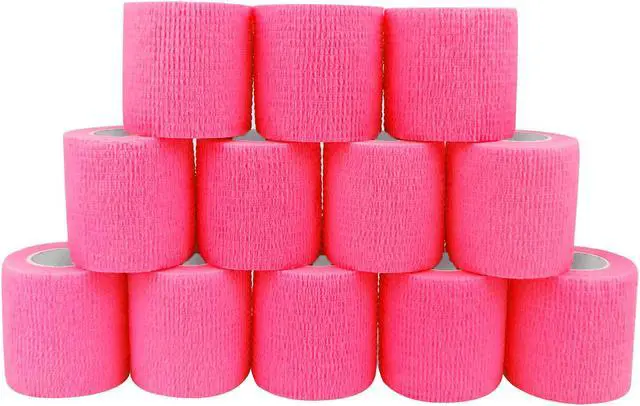 Main image of COMOmed Self Adherent Cohesive Bandage 2"x5 Yards First Aid Bandages Stretch Sport Athletic Wrap Vet Tape for Wrist Ankle Sprain and Swelling,Hot Pink 12 Rolls