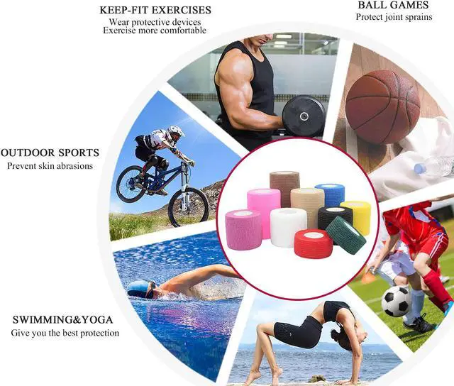 Alt view image 7 of 7 - COMOmed Self Adherent Cohesive Bandage 2"x5 Yards First Aid Bandages Stretch Sport Athletic Wrap Vet Tape for Wrist Ankle Sprain and Swelling,Hot Pink 12 Rolls