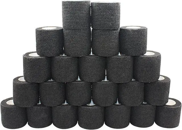 Main image of COMOmed Self Adherent Cohesive Bandage 2"x5 Yards First Aid Bandages Stretch Sport Athletic Wrap Vet Tape for Wrist Ankle Sprain and Swelling,Black 24 Rolls