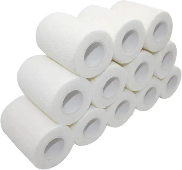 Main image of COMOmed Self Adhesive Bandage Wrap 3"x5 Yards First Aid Stretch Sport Athletic Wrap Vet Tapes for Wrist Ankle Sprain and Swelling,White (12 Rolls)