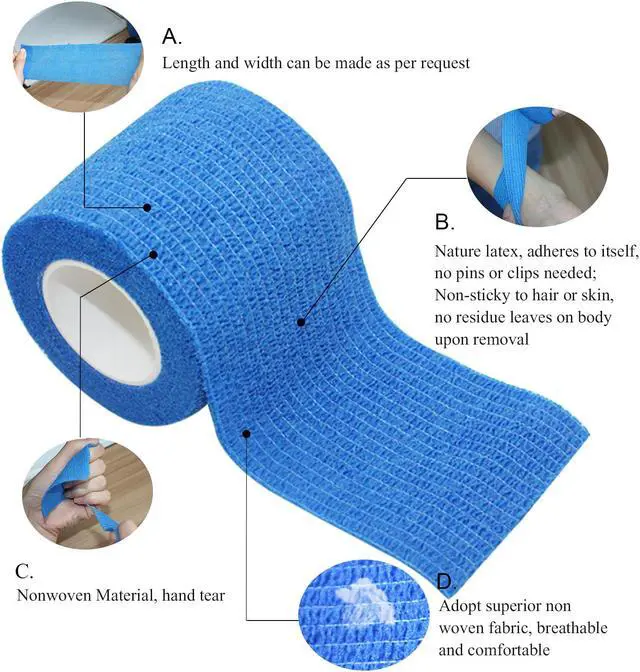 Alt view image 5 of 7 - COMOmed Self Adhesive Bandage Wrap 3"x5 Yards First Aid Stretch Sport Athletic Wrap Vet Tapes for Wrist Ankle Sprain and Swelling,Blue (12 Rolls)