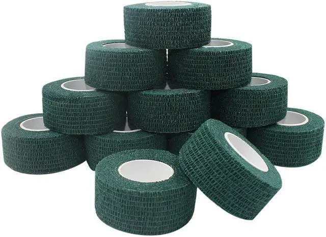 Main image of COMOmed Self Stick Cohesive Bandage Latex 1"x5 Yards First Aid Bandages Stretch Sport Wrap Vet Tape for Wrist Ankle Sprain and Swelling,Dark Green 12 Rolls