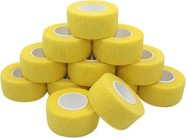 Main image of COMOmed Self Stick Cohesive Bandage Latex 1"x5 Yards First Aid Bandages Stretch Sport Wrap Vet Tape for Wrist Ankle Sprain and Swelling,Yellow 12 Rolls