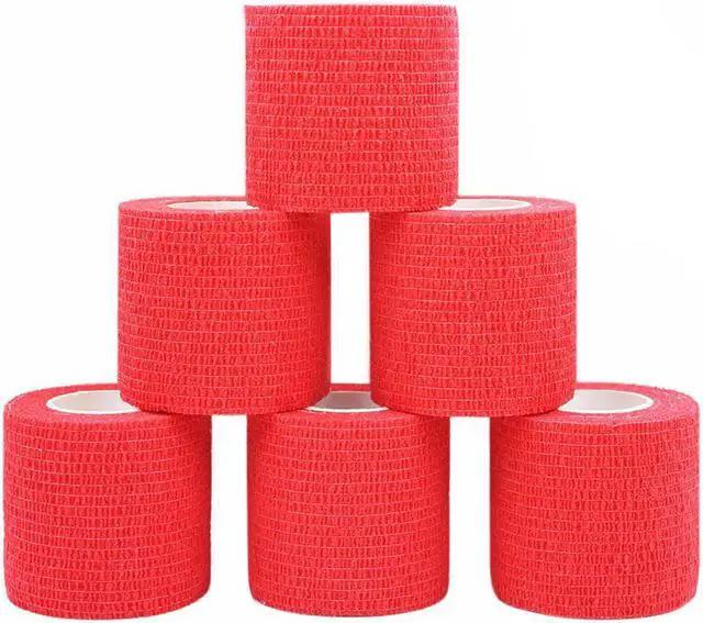 Main image of COMOmed Self Adherent Cohesive Bandage 2"x5 Yards First Aid Bandages Stretch Sport Athletic Wrap Vet Tape for Wrist Ankle Sprain and Swelling,Red 6 Rolls