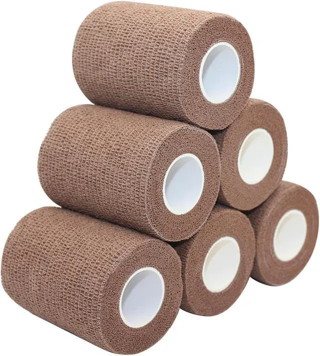 Main image of COMOmed Self Adherent Cohesive Bandage Latex 3"x5 Yards First Aid Bandages Stretch Sport Athletic Wrap Vet Tape for Wrist Ankle Sprain and Swelling,Brown (6 Rolls)