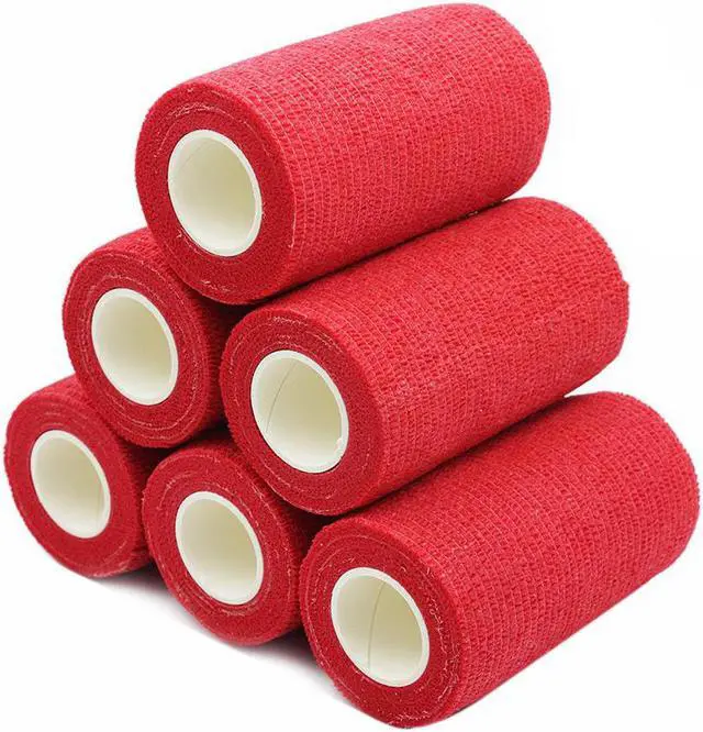Main image of COMOmed Self Adherent Cohesive Bandage Latex 4"x5 Yards First Aid Bandages Stretch Sport Wrap Athletic Tape for Wrist Ankle Sprain and Swelling,Red 6 Rolls