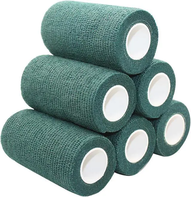 Main image of COMOmed Self Adherent Cohesive Bandage Latex 4"x5 Yards First Aid Bandages Stretch Sport Wrap Athletic Tape for Wrist Ankle Sprain and Swelling,Dark Green 6 Rolls