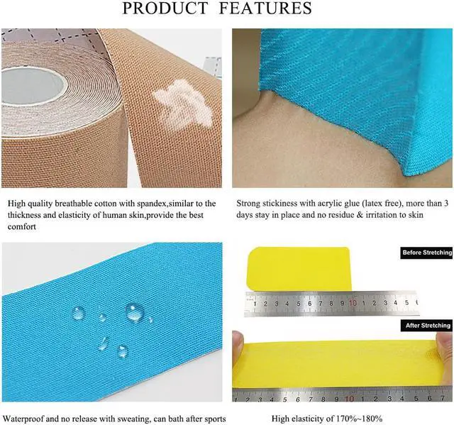 Alt view image 5 of 7 - COMOmed Kinesiology Tape Water Resistant Uncut Sports Tape - 2 in x 16.5 ft - Professional Kinesiology Therapeutic Sports Tape,Tan, Latex Free