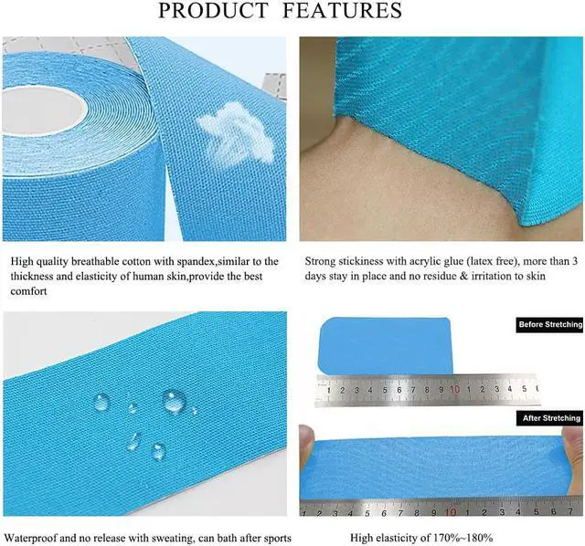 Alt view image 6 of 7 - COMOmed Kinesiology Tape Water Resistant Uncut Sports Tape - 2 in x 16.5 ft - Professional Kinesiology Therapeutic Sports Tape,Blue, Latex Free 2Rolls