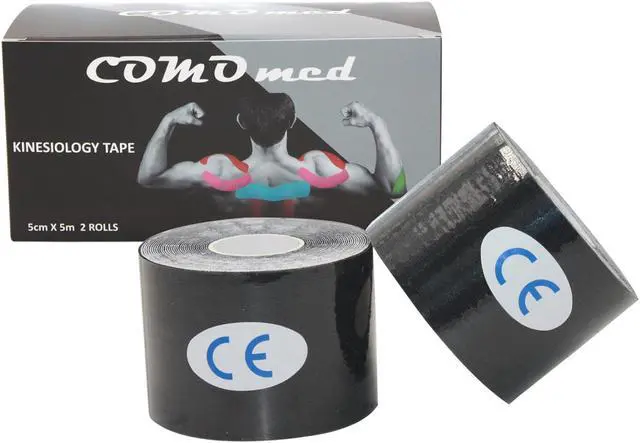 Main image of COMOmed Kinesiology Tape Water Resistant Uncut Sports Tape - 2 in x 16.5 ft - Professional Kinesiology Therapeutic Sports Tape,Black, Latex Free 2Rolls