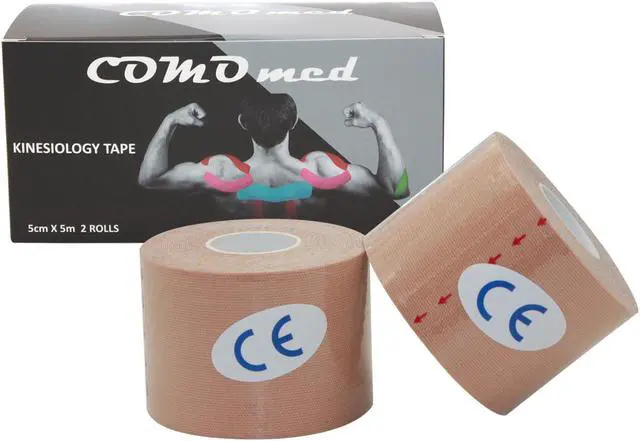 Main image of COMOmed Kinesiology Tape Water Resistant Uncut Sports Tape - 2 in x 16.5 ft - Professional Kinesiology Therapeutic Sports Tape,Black, Latex Free 2Rolls Beige