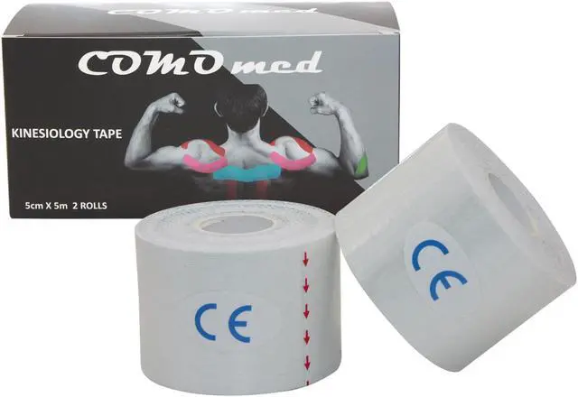 Main image of COMOmed Kinesiology Tape Water Resistant Uncut Sports Tape - 2 in x 16.5 ft - Professional Kinesiology Therapeutic Sports Tape,Black, Latex Free 2Rolls White