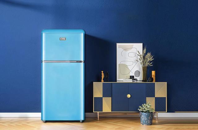 WANAI Compact Refrigerator - 2 Doors Small Refrigerator with Removable and  Adjustable Shelves, Low Noise, Retro Mini fridge with Freezer for Bedroom,  Drom, Apartment, Garage, Office , 3.2 Cu.Ft (Blue) 