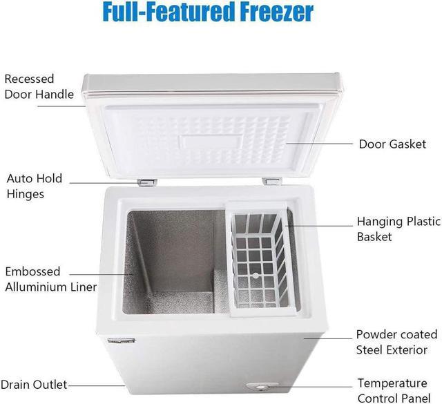 Chest Freezer 5.0 Cu.Ft Small Deep Freezer Black Top Door Mini Freezer with Removable Basket, Low Noise, 7 Adjustable Temperature and Energy Saving