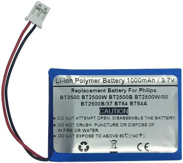 Main image of 1000mAh 3.7V Replacement Battery for Philip s BT2500 BT2500W BT2500B BT2500W/00 BT2500B/37 BT64 BT64A