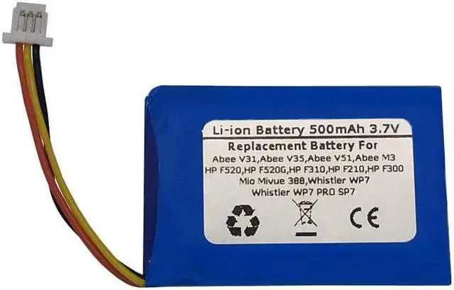 Main image of 3.7V 500mAh Replacement Battery for Abee V31,Abee V35,Abee V51,Abee M3,HP F520,HP F520G,HP F310,HP F210,HP F300,Mio Mivue 388,Whistler WP7,Whistler WP7 PRO SP7,Mio 582535, Mio (1ICP6/26/36)