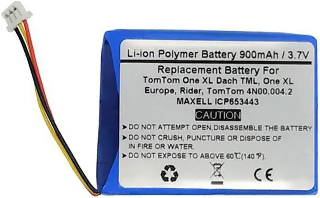Main image of 3.7V/900mAh Replacement Battery for Tomtom One XL Dach TML, One XL Europe, Rider, F650010252, F709070710, Tomtom 4N00.004.2, MAXELL ICP653443