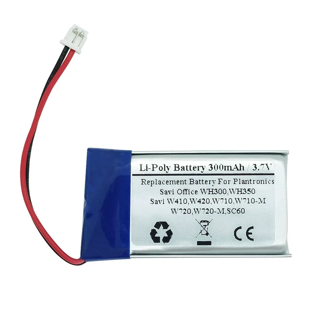 Alt view image 2 of 3 - STARTONG 300mAh 3.7V Replacement Battery for Plantronics Savi Office WH300,WH350, Savi W410, Savi W420, W710,W710-M, Savi W720, W720-M, SC60, Supra Plus Wireless Headsets