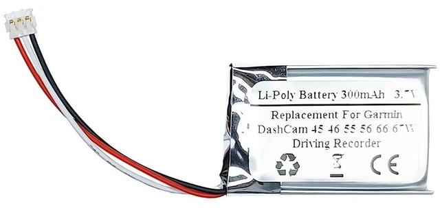 Main image of 3.7V 300mAh Replacement Battery for Garmin DashCam 45/46/55/56/66/67W Driving Recorder, 361-00103-00, 1ICP6/21/31
