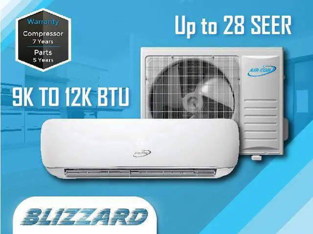 Main image of Air-Con Blizzard Series 12000 BTU Mini Split Air Conditioner Heat Pump Inverter 25 SEER 230V with 12 Ft Copper and Wire
