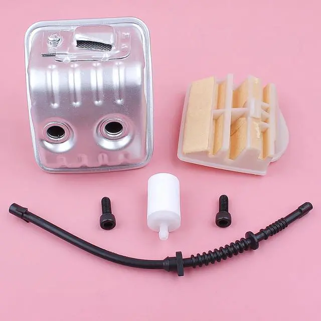 Alt view image 2 of 3 - Exhaust Muffler For Husqvarna 445 445E 450 Air Fuel Filter Line Hose Bolt Chainsaw Chain Saw Replacement Spare Part