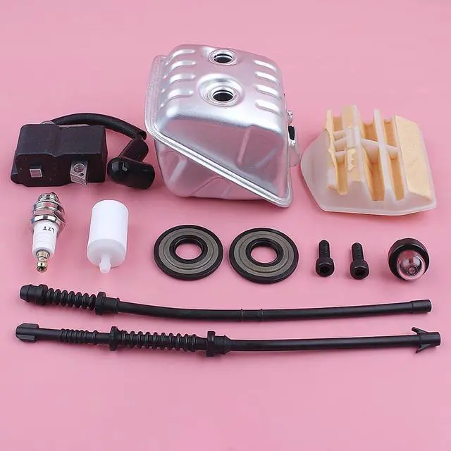 Alt view image 2 of 3 - Ignition Coil Exhaust Muffler For Husqvarna 445 450 445E Air Fuel Filter Return Line Oil Seal Chainsaw Replacement Spare Part