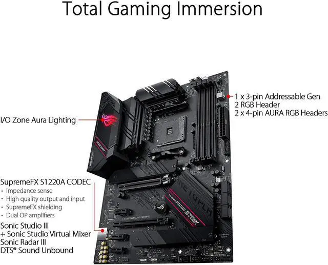 Alt view image 3 of 7 - ASUS ROG Strix B550-F Gaming AMD AM4 Zen 3 Ryzen 5000 & 3rd Gen Ryzen ATX Gaming Motherboard (PCIe 4.0, 2.5Gb LAN, BIOS Flashback, HDMI 2.1, Addressable Gen 2 RGB Header and Aura Sync)