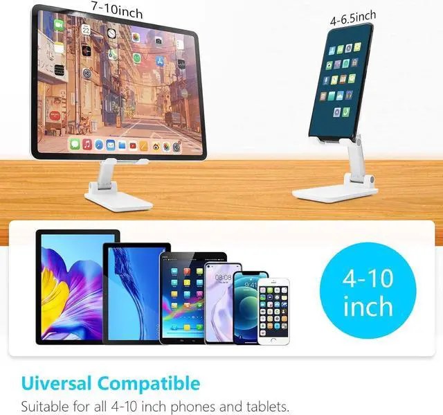 Alt view image 2 of 7 - Cell Phone Stand Folding Desktop Phone Stand Angle Height Adjustable Mobile Phone Holder for Desk Office Tablet Stand Compatible with All Phones 4-10 Cellphone & Tablet (White)