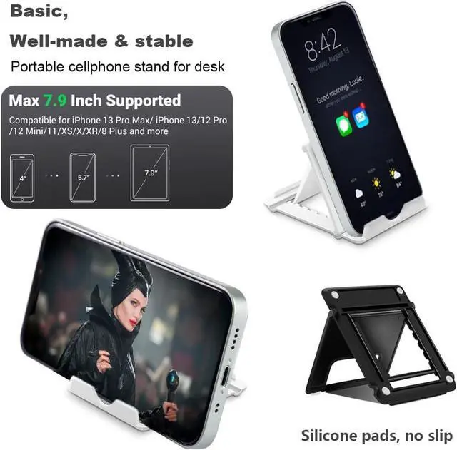 Alt view image 2 of 7 - 2 Pack Portable Cell Phone Stand Holder for Desk Foldable Pocket-Sized Mount Universal Adjustable Desktop Mobile Phone Kickstand Compatible with iPhone IPads Kindle Android Black & White