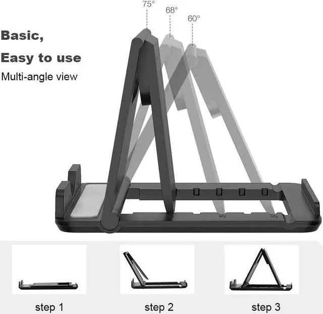 Alt view image 3 of 7 - 2 Pack Portable Cell Phone Stand Holder for Desk Foldable Pocket-Sized Mount Universal Adjustable Desktop Mobile Phone Kickstand Compatible with iPhone IPads Kindle Android Black & White