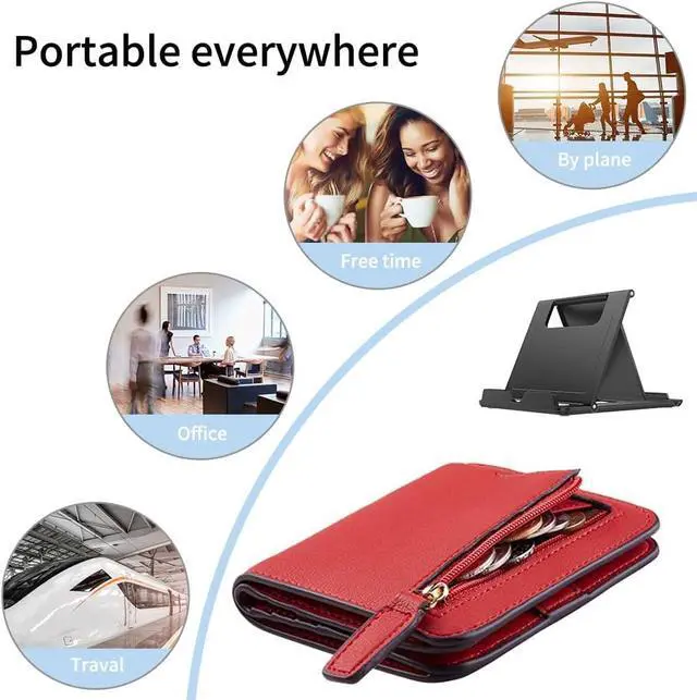 Alt view image 4 of 7 - 2 Pack Portable Cell Phone Stand Holder for Desk Foldable Pocket-Sized Mount Universal Adjustable Desktop Mobile Phone Kickstand Compatible with iPhone IPads Kindle Android Black & White