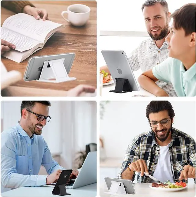 Alt view image 7 of 7 - 2 Pack Portable Cell Phone Stand Holder for Desk Foldable Pocket-Sized Mount Universal Adjustable Desktop Mobile Phone Kickstand Compatible with iPhone IPads Kindle Android Black & White