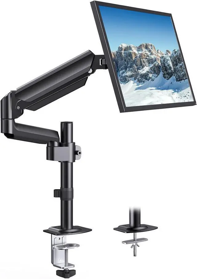 Main image of HUANUO Single Monitor Arm, Tall Computer Monitor Stand for 1332 inch Screens Holds 4.4-19.8 lbs, Adjustable Monitor Mount Gas Spring Full Motion with C-Clamp & Grommet Base, VESA 75x75 or 100x100mm