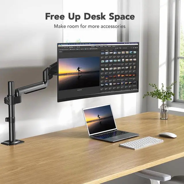 Alt view image 6 of 7 - HUANUO Single Monitor Arm, Tall Computer Monitor Stand for 1332 inch Screens Holds 4.4-19.8 lbs, Adjustable Monitor Mount Gas Spring Full Motion with C-Clamp & Grommet Base, VESA 75x75 or 100x100mm