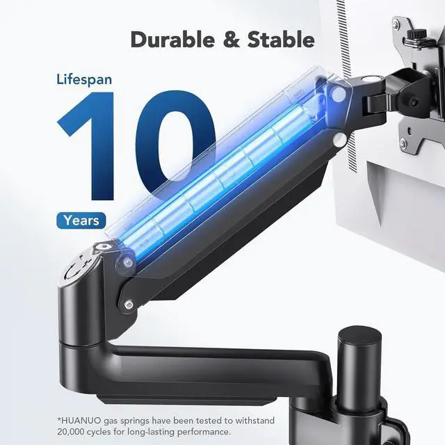 Alt view image 5 of 7 - HUANUO Single Monitor Arm, Tall Computer Monitor Stand for 1332 inch Screens Holds 4.4-19.8 lbs, Adjustable Monitor Mount Gas Spring Full Motion with C-Clamp & Grommet Base, VESA 75x75 or 100x100mm