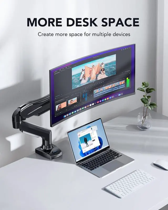 Alt view image 5 of 7 - HUANUO Single Monitor Mount, 13 to 32 Inch Gas Spring Monitor Arm, Adjustable Stand, Vesa Mount with Clamp and Grommet Base - Fits 4.4 to 19.8lbs LCD Computer Monitors