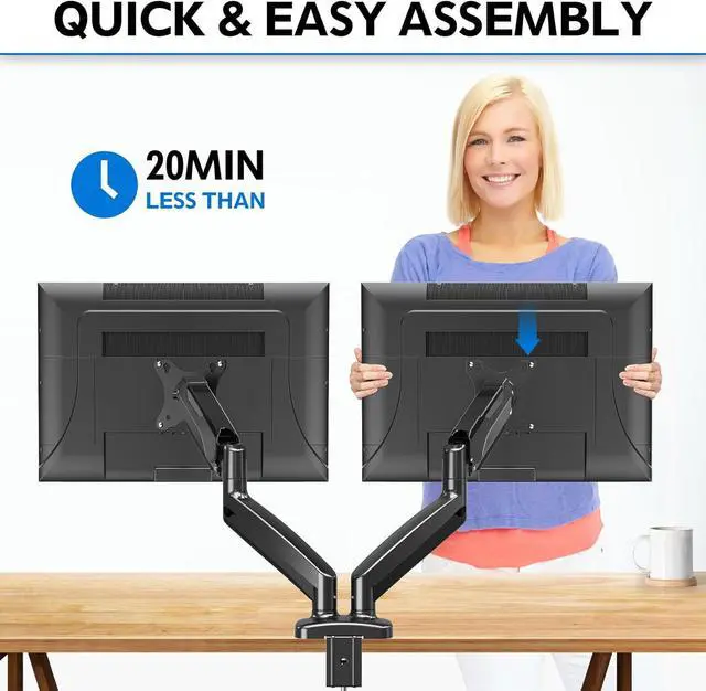 Alt view image 7 of 7 - MOUNTUP Dual Monitor Stand for Desk, Adjustable Gas Spring Double Monitor Mount Holds 4.4-17.6 lbs and 13-32 Inch Screens, Monitor Arms for 2 Monitors, VESA 75x75 100x100 with C-clamp& Grommet, Black