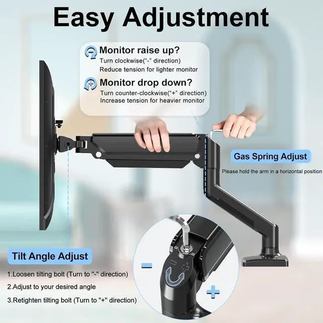 Alt view image 6 of 7 - Single Monitor Mount Arm Fits up to 32 Inch, Desk Mount Holds 4.4-19.8lbs Computer Screen, Full Motion Gas Spring Monitor Desk Mount, VESA Mount 75x75, 100x100