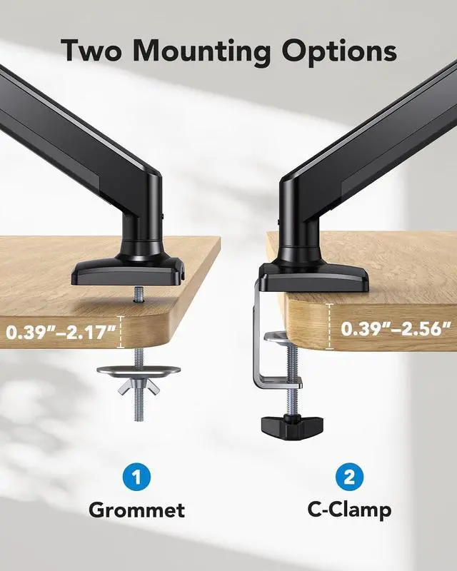 Alt view image 7 of 7 - HUANUO Single Monitor Arm 13-34 Inch, Adjustable Gas Spring Arm, Monitor Desk Mount for 4.4-22lbs, VESA 75/100mm with C-Clamp/Grommet Base, Ergonomic Stand for Work/Gaming