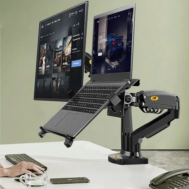 Alt view image 2 of 5 - NB North Bayou Laptop Mount with Adjustable Tray for 10-17Notebook, Full Motion Arm with VESA Plate for 17-30Monitor,Clamp-on Grommet Mounting F160-FP (Black)