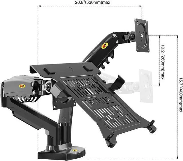 Alt view image 4 of 5 - NB North Bayou Laptop Mount with Adjustable Tray for 10-17Notebook, Full Motion Arm with VESA Plate for 17-30Monitor,Clamp-on Grommet Mounting F160-FP (Black)