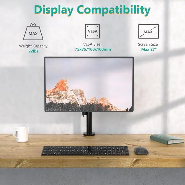 Alt view image 2 of 7 - WALI Single Monitor Mount, Single Monitor Arm Desk Mount,Desk Monitor Stand, Holds Screen Up to 27inch, 22lbs, Adjustable Mount with C-CLAMP Designed for Home Office Application(M001), Black