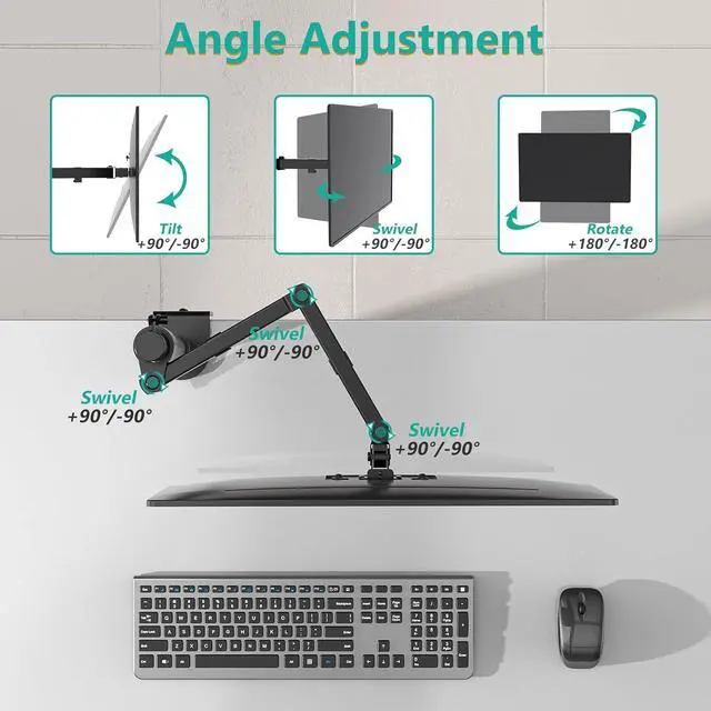 Alt view image 6 of 7 - WALI Single Monitor Mount, Single Monitor Arm Desk Mount,Desk Monitor Stand, Holds Screen Up to 32inch, 22lbs, Adjustable Mount with C-CLAMP Designed for Home Office Application(M001), Black