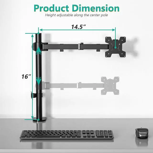 Alt view image 3 of 7 - WALI Single Monitor Mount, Single Monitor Arm Desk Mount,Desk Monitor Stand, Holds Screen Up to 32inch, 22lbs, Adjustable Mount with C-CLAMP Designed for Home Office Application(M001), Black