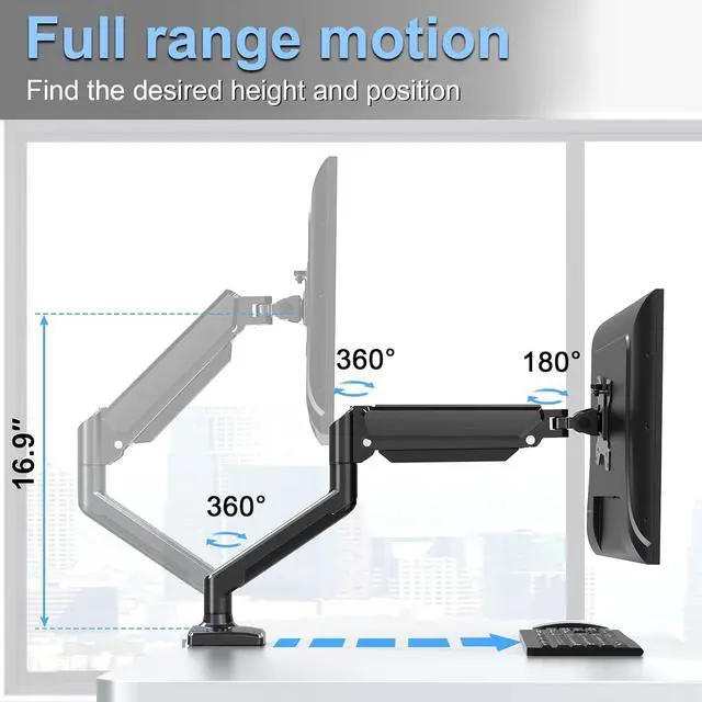 Alt view image 7 of 7 - Single Monitor Mount Arm Fits up to 32 Inch, Desk Mount Holds 4.4-19.8lbs Computer Screen, Full Motion Gas Spring Monitor Desk Mount, VESA Mount 75x75, 100x100