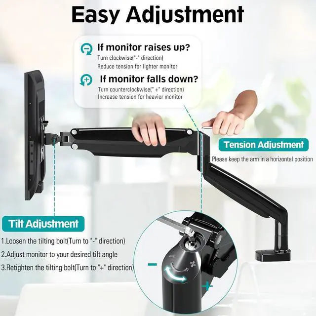 Alt view image 2 of 7 - MOUNT PRO 35 inch Single Monitor Mount Stand fits 26.4lbs Ultrawide Screen, Heavy Duty Gas Spring Monitor Arm, Premium Desk Computer VESA Mount with Height/Tilt/Swivel/Rotation Adjustable