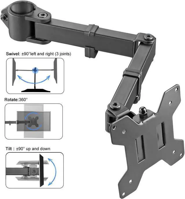 Alt view image 2 of 5 - suptek Single Monitor Arm for Desk Mount Stand,Adjustable Monitor Arm for 13 to 32 inch Screen,Support Weight up to 22lbs,and Mounting Holes 75x75mm to 100x100mm,Black(MD6DB)
