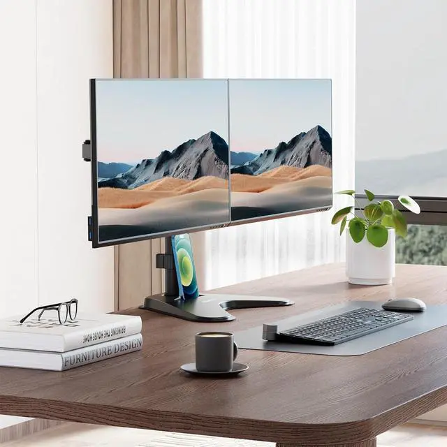 Alt view image 3 of 7 - Mount-It! Dual Monitor Stand for Desk, Free Standing Monitor Stands for 2 Screens up to 19.8lbs per Arm, Fully Adjustable Dual Monitor Mount with Tilt, Swivel, Rotation with VESA 75x75 and 100x100