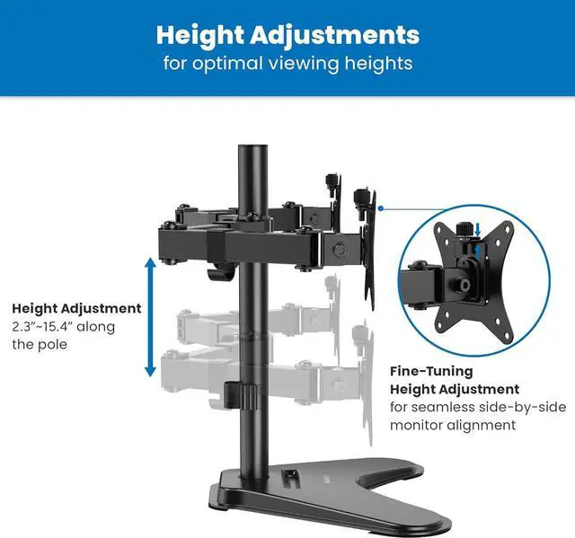 Alt view image 6 of 7 - Mount-It! Dual Monitor Stand for Desk, Free Standing Monitor Stands for 2 Screens up to 19.8lbs per Arm, Fully Adjustable Dual Monitor Mount with Tilt, Swivel, Rotation with VESA 75x75 and 100x100