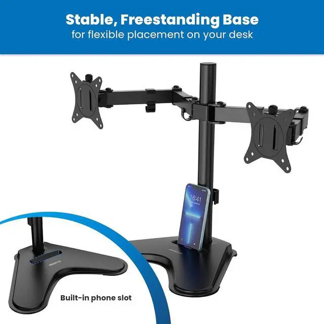 Alt view image 7 of 7 - Mount-It! Dual Monitor Stand for Desk, Free Standing Monitor Stands for 2 Screens up to 19.8lbs per Arm, Fully Adjustable Dual Monitor Mount with Tilt, Swivel, Rotation with VESA 75x75 and 100x100